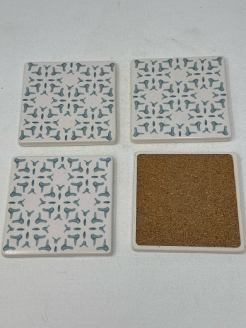 Set of 4 White Ceramic Cork Backed Coasters