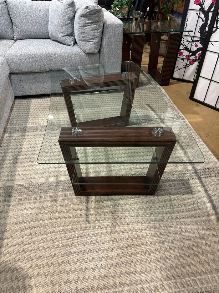 3 Piece Glass & Wood Coffee Table Set