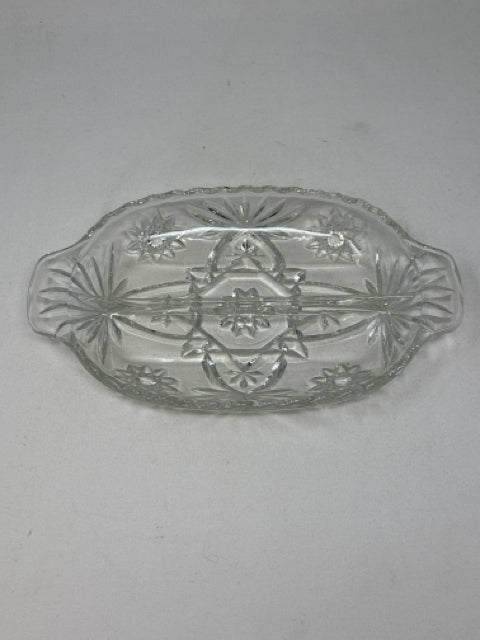Oval Cut Glass Divided Condiment Bowl