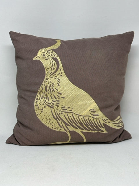 Decorative Brown with Gold Stitched Bird Pillow [MHF]