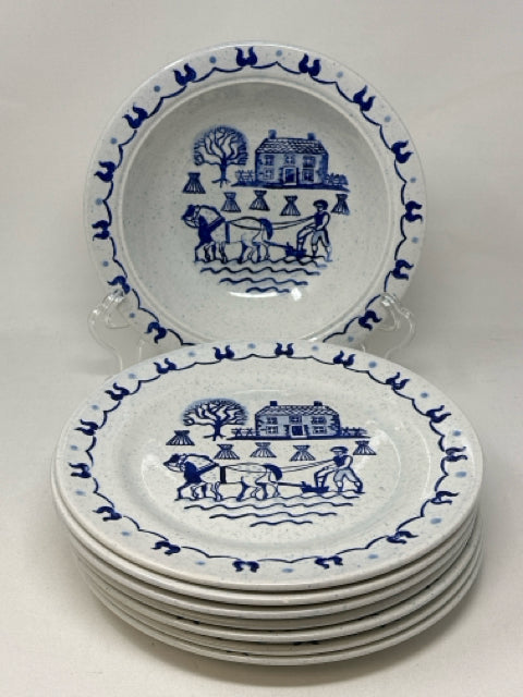 Metlox Poppytrail Hand Painted Provincial Blue Homestead 10" Bowl (7)10" Dishes
