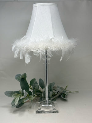 Bouclair Acrylic Base White Feather Trimmed Shade Accent Lamp