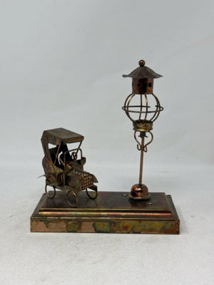 Copper/Brass Car & Streetlight Music Box Sculpture