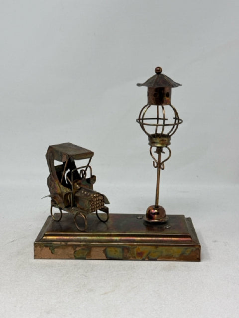 Copper/Brass Car & Streetlight Music Box Sculpture