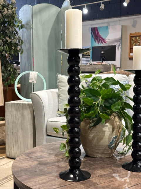 Tall Painted Black Glass Candle Holder