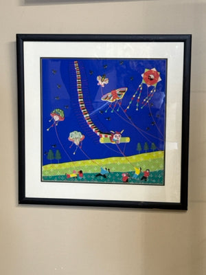 Black Framed Jinshan Folk Painting (Flying Kite)