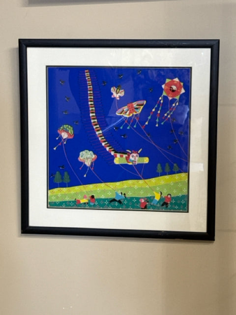 Black Framed Jinshan Folk Painting (Flying Kite)