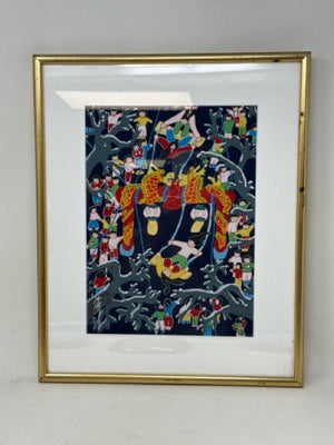 Gold Framed Chinese Huxian Folk Art Painting