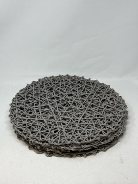 Set of 8 Boho Paper Woven Round Grey Placemats