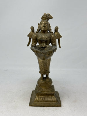 Brass Statue of a Deepa Lakshmi Hindu Goddess Holding an Oil Lamp