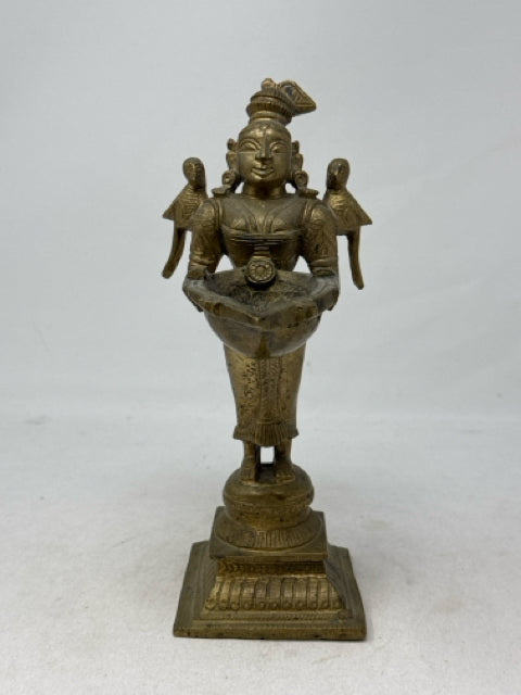 Brass Statue of a Deepa Lakshmi Hindu Goddess Holding an Oil Lamp