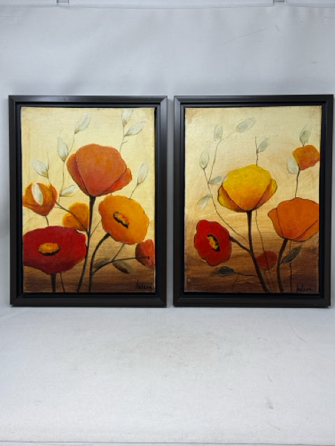 Pair of 12"W x 16"H Renwil Brown Framed Helena Barros Pumpkin Poppies
