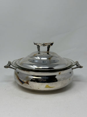 Silver Plate Covered Pyrex Glass Baking Dish Buffet Server