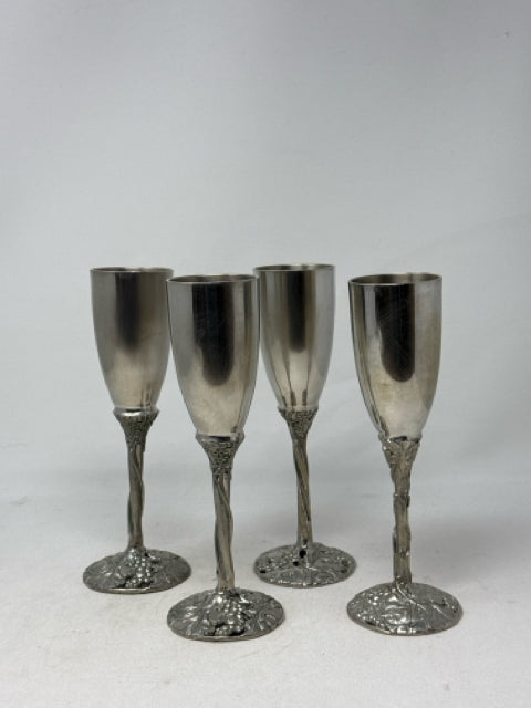 Set of 4 Chaudron Val David Canadian Pewter Champagne Flutes