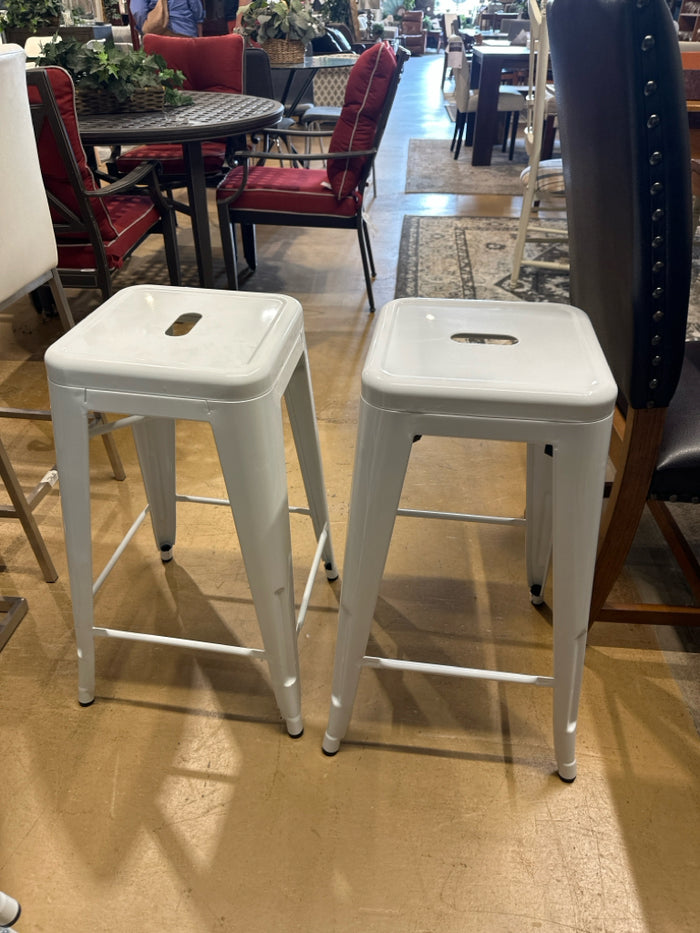 Pair Of White Metal Counter Height Stools [MHF]