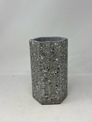 Decorative Grey Speckled Cement Hexagon Vase [MHF]