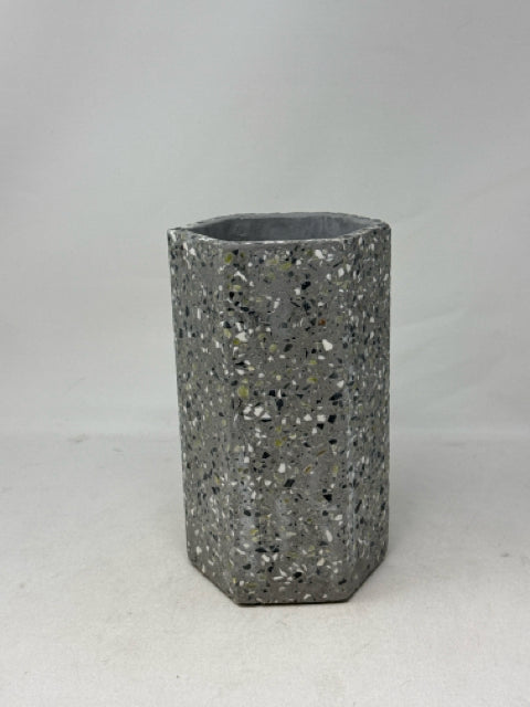 Decorative Grey Speckled Cement Hexagon Vase [MHF]