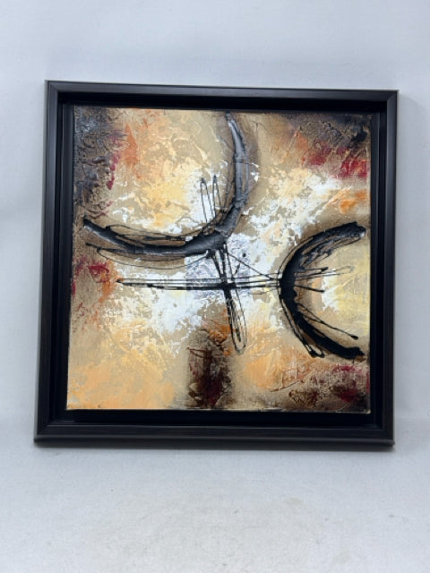 Square Brown Framed Abstract Canvas Wall Art