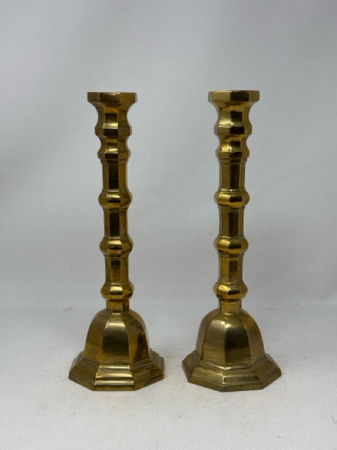 Pair of 12.5" Tall Brass Tapered Candle Holders