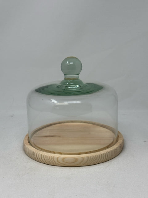 Round Glass Wood Base Cheese Dome