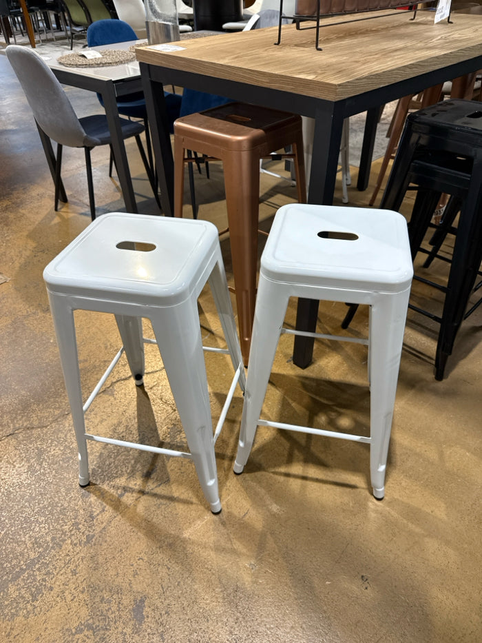 Set of 2 White Counter Height Metal Stools [MHF]