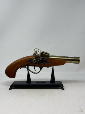 Decorative Metal/Wood Flintlock Short Pistol on Stand