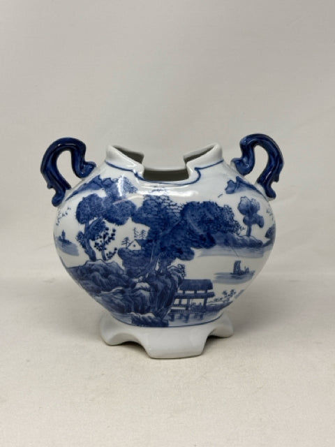 Blue & White Ceramic Vase with Handles