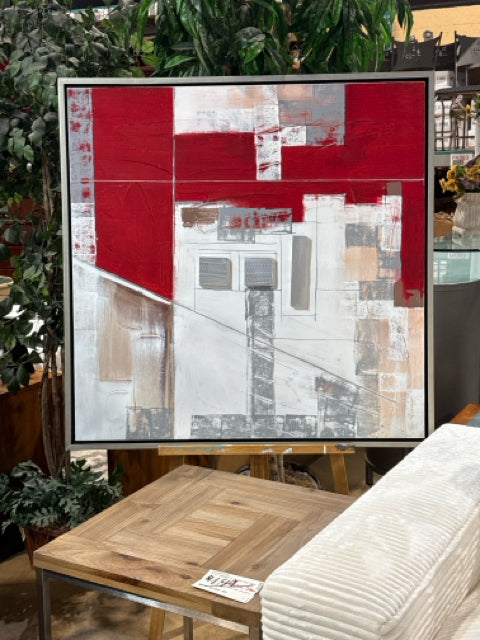 Silver Framed Canvas Abstract Wall Art