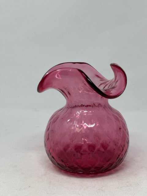 Cranberry Glass Ruffled Edge Vase