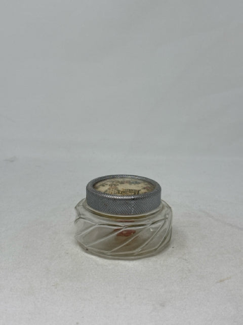 Vintage Regent Products Powder Jar Made in England Embroidered Lid