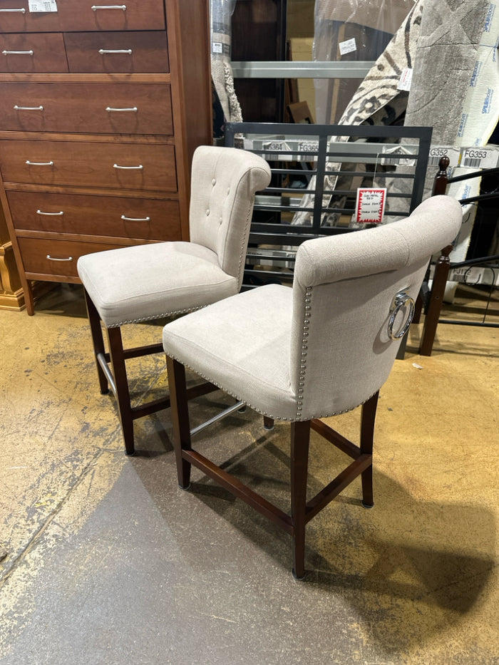 Pair of Fabric Counter Height Stools With Nail Heads