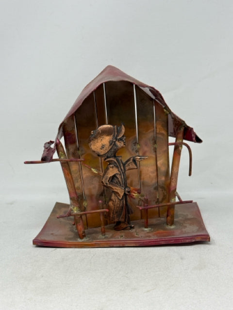 Copper Metal Cabin/Child Sculpture