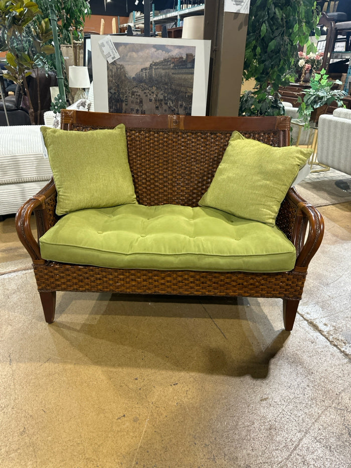 Wicker Love Seat With Fabric Cushion