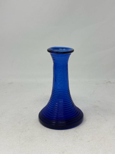 Cobalt Blue Ribbed Glass Bud Vase