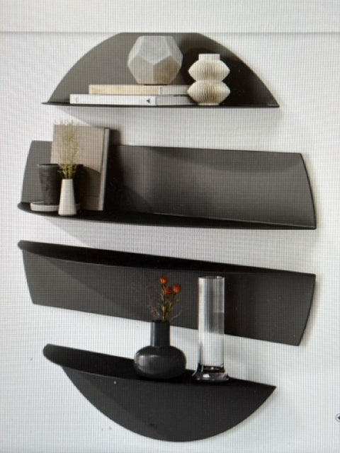 Black Metal Half Moon Floating Wall Shelf