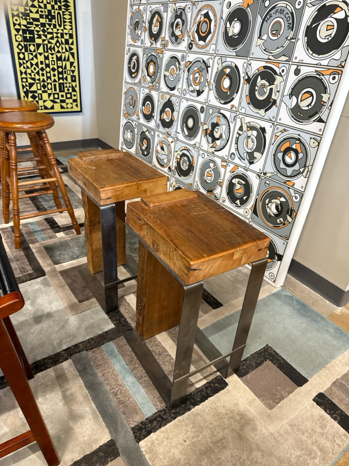 Pair of Mexican Wood & Metal Stools