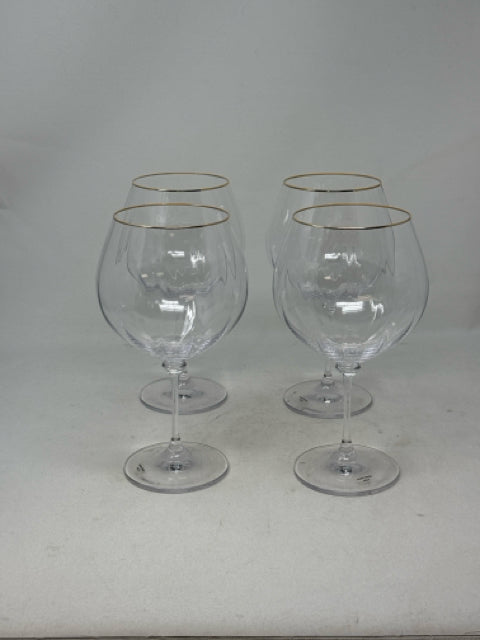 Set of 4 Crystal Gold Rimmed Stemmed Wine Glasses