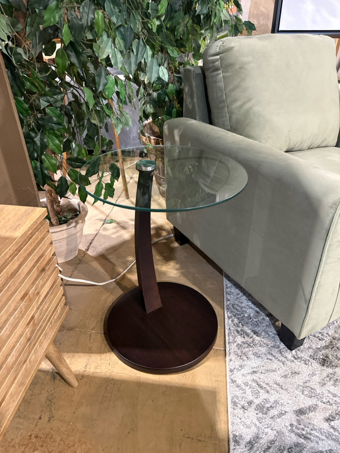 Round Wood & Glass Accent Table