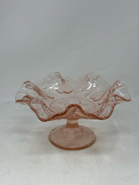 Small Round Ruffled Edge Pink Depression Glass Pedestal Bowl