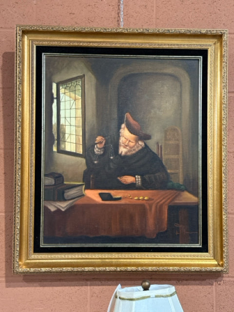 Ornate Gold Framed The Gold Weigher Painting