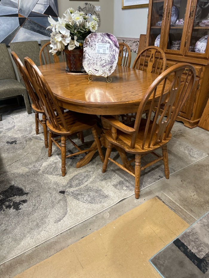 Solid Oak 7 Piece Dining Table & 6 Chairs With 3 Leafs