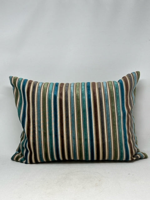 Pier 1 Rectangular Velvet Stripped Pillow Blue/Brown/Green