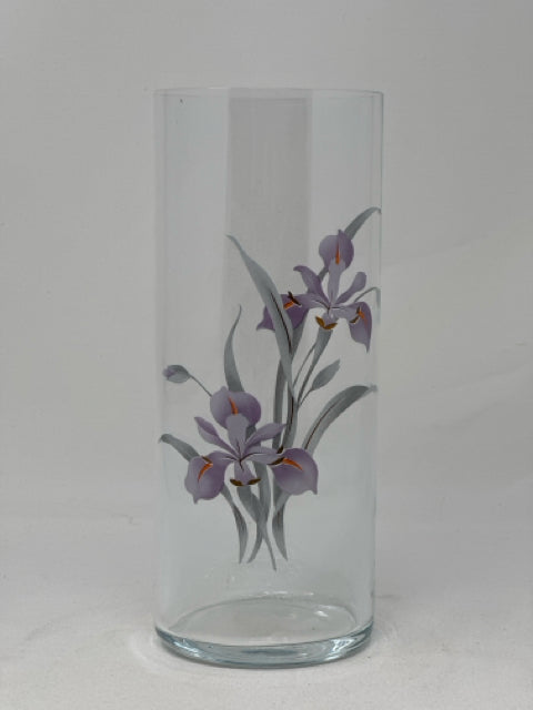 Crystal Cylinder Vase with Lilac Iris Flower Design