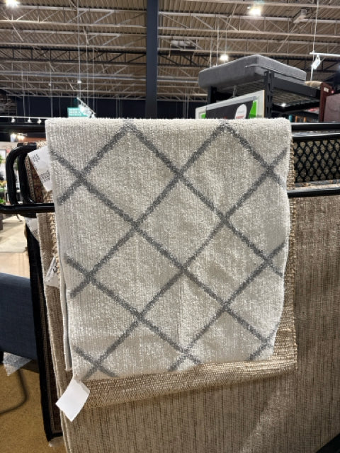 White with Grey Stripes Rubber Back Hallway Rug