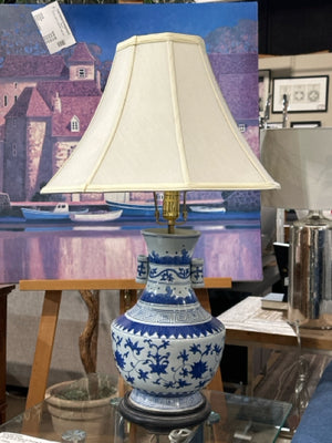 Blue Floral Ceramic Base Cream Shade Table Lamp