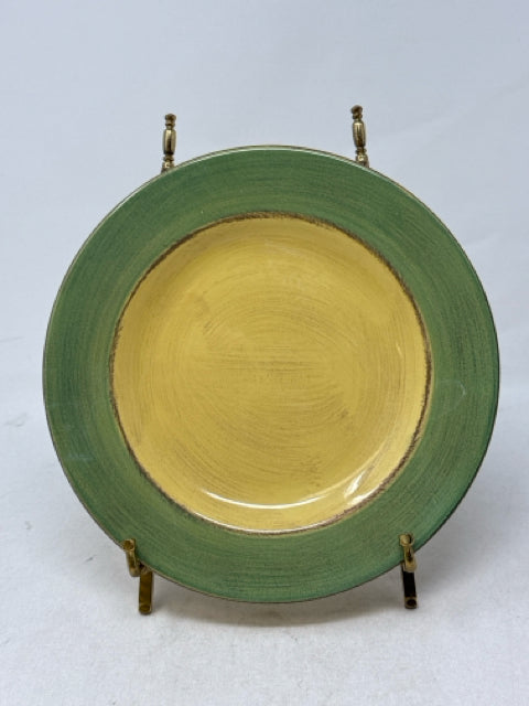 8" Yellow with Green Rim Dish