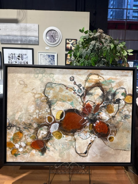 Dark Wood Framed S/N Abstract Floral Painting