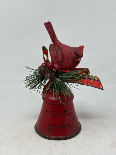 Wooden Red Cardinal Bell Seasons Greetings Decor