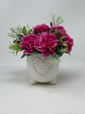 White Footed Heart Pot with Sweet Floral Arrangement