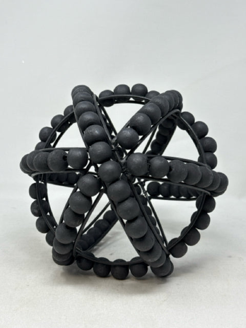 Black Wooden Bead & Metal Orb Sculpture [MHF]